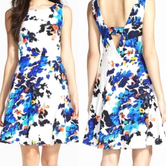 Betsey Johnson Dresses & Skirts - Betsey Johnson Floral Abstract Multicolor Fit & Flare Skater Day Dress, Sz 4